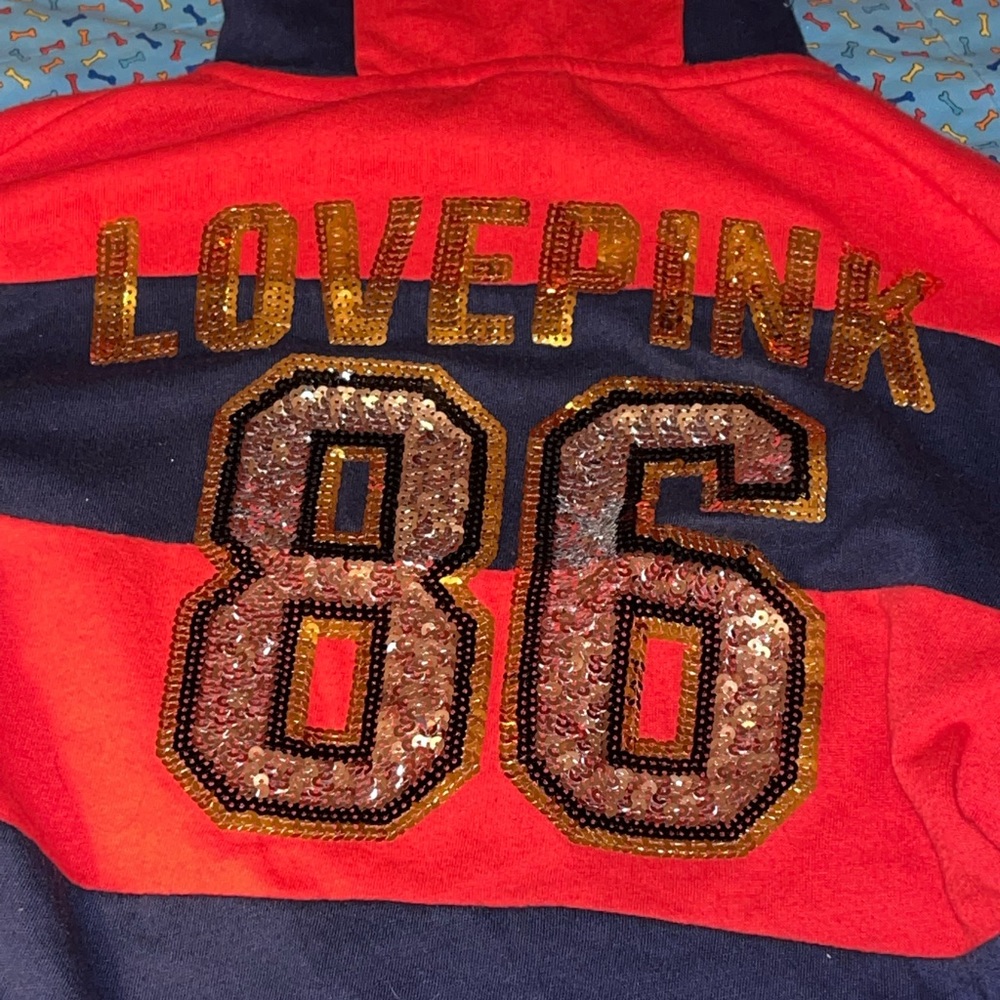 Rugby stripe full zip sequin hoodie